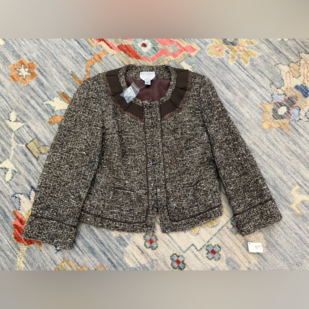 NWT Talbots Collection Sz 8 Alpaca Wool Blend Jacket Blazer Brown Tweed
